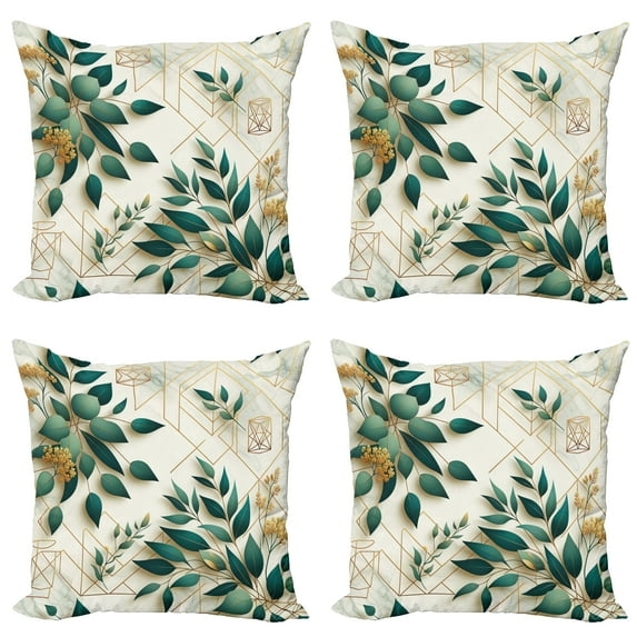 Ambesonne Eucalyptus Leaves Throw Pillow Cover 4 Pack, Autumn Blooms, 18", Dark Teal Amber Ivory