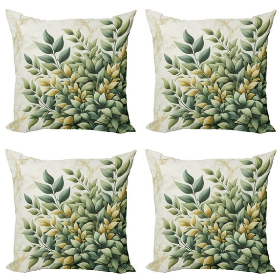Ambesonne Eucalyptus Leaves Throw Pillow Cover 4 Pack, Bold Branches, 16", Laurel Green Eggshell