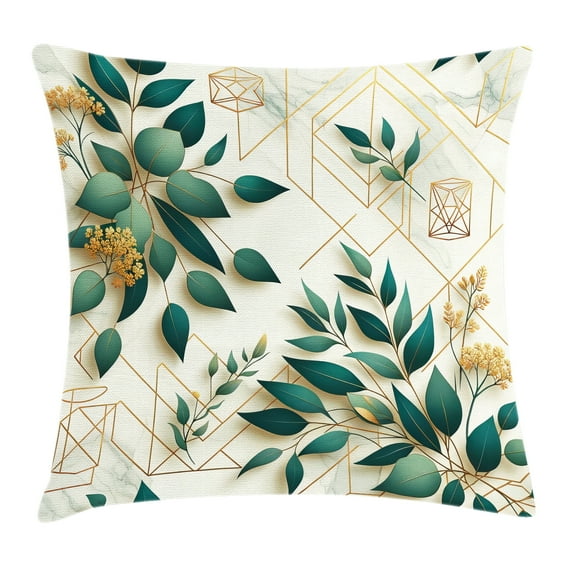 Ambesonne Eucalyptus Leaves Throw Pillow Cushion Cover, Autumn Blooms, 36" X 36", Dark Teal Amber Ivory