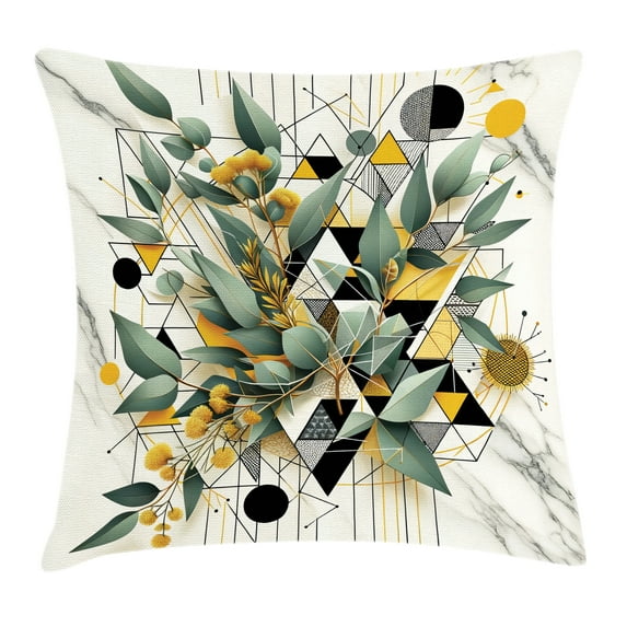 Ambesonne Eucalyptus Leaves Throw Pillow Cushion Cover, Blossomy Leaf Art, 26" X 26", Green Black Mustard