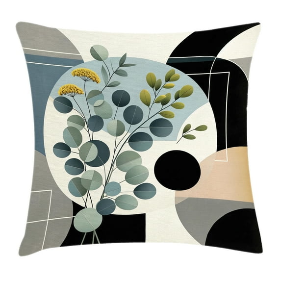 Ambesonne Eucalyptus Leaves Throw Pillow Cushion Cover, Cold Mid Century, 36" X 36", Black Blue Grey and Green
