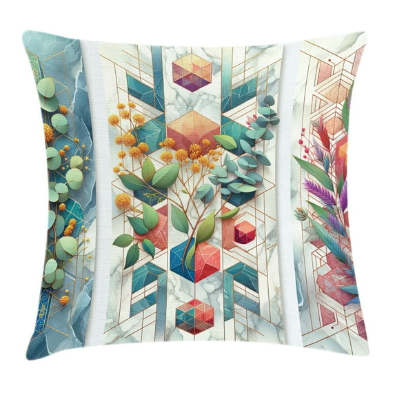 Ambesonne Eucalyptus Leaves Throw Pillow Cushion Cover, Leaf Geometrics, 40" X 40", Teal Multicolor
