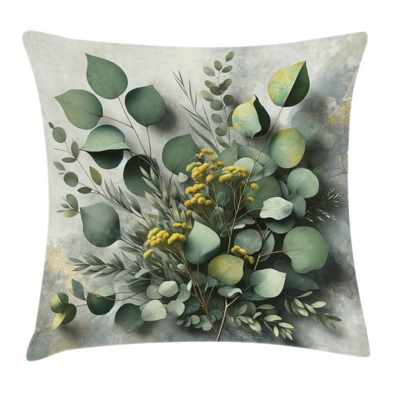 Ambesonne Eucalyptus Leaves Throw Pillow Cushion Cover, Love of Nature, 18" X 18", Mustard and Reseda Green