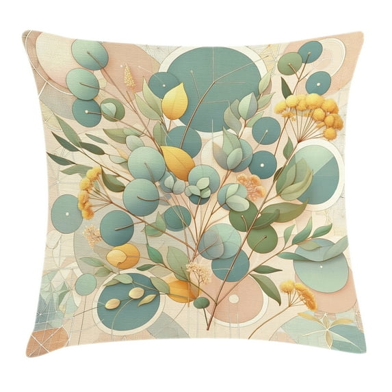 Ambesonne Eucalyptus Leaves Throw Pillow Cushion Cover, Pastel Art Deco, 40" X 40", Peach Green and Pale Orange