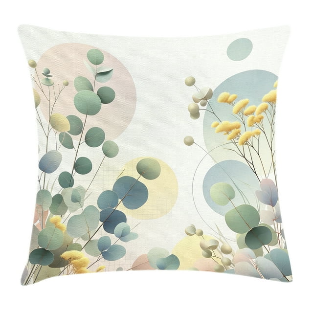 Ambesonne Eucalyptus Leaves Throw Pillow Cushion Cover, Pastel Meadow, 16" X 16", Laurel Green Blue Cream