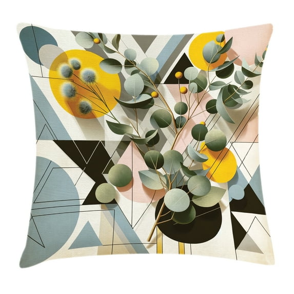 Ambesonne Eucalyptus Leaves Throw Pillow Cushion Cover, Retro Branches, 26" X 26", Orange Blue Grey Peach