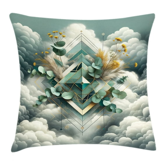 Ambesonne Eucalyptus Leaves Throw Pillow Cushion Cover, Rhombus Clouds, 18" X 18", Grey Teal Earth Yellow