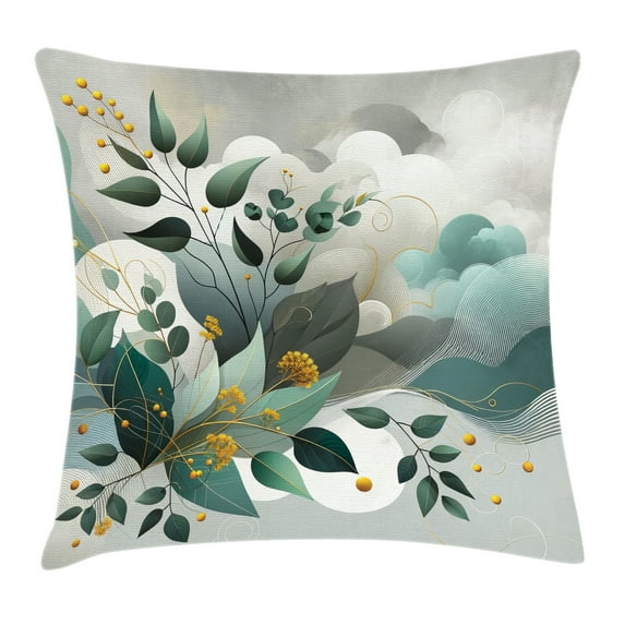 Ambesonne Eucalyptus Leaves Throw Pillow Cushion Cover, Waves and Leafs, 26" X 26", Dark Sea Green Grey Teal