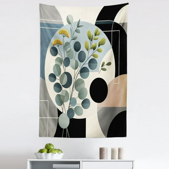Ambesonne Eucalyptus Leaves Wall Hanging Tapestry, Cold Mid Century, 30"x45", Black Blue Grey and Green