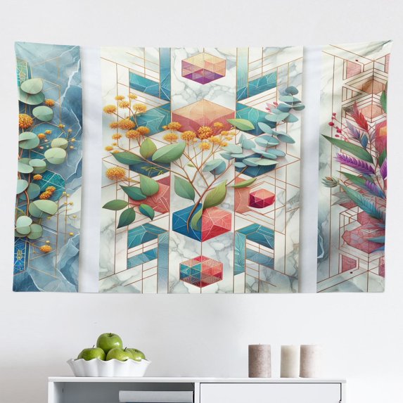 Ambesonne Eucalyptus Leaves Wall Hanging Tapestry, Leaf Geometrics, 45"x30", Teal Multicolor