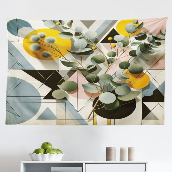 Ambesonne Eucalyptus Leaves Wall Hanging Tapestry, Retro Branches, 45"x30", Orange Blue Grey Peach