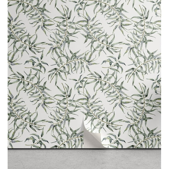 Ambesonne Eucalyptus Peel & Stick Wallpaper for Home, Cold Colors Neutral Leaf, 13"x36", Pale Blue Grey and Sage Green