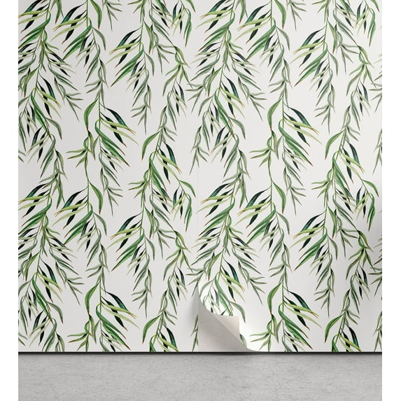 Ambesonne Eucalyptus Peel & Stick Wallpaper for Home, Greenery Print of Leaves, 13"x72", Reseda Green and White
