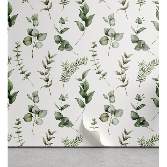 Ambesonne Eucalyptus Peel & Stick Wallpaper for Home, Modern Botanical Design, 13"x72", Sage Green and Slate Brown