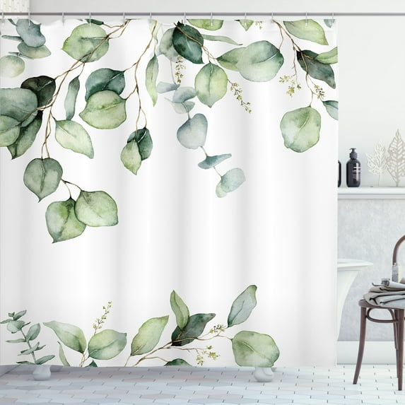 Ambesonne Eucalyptus Shower Curtain, Botanical Nature Garden, 69"Wx70"L, Pastel Green Pale Teal