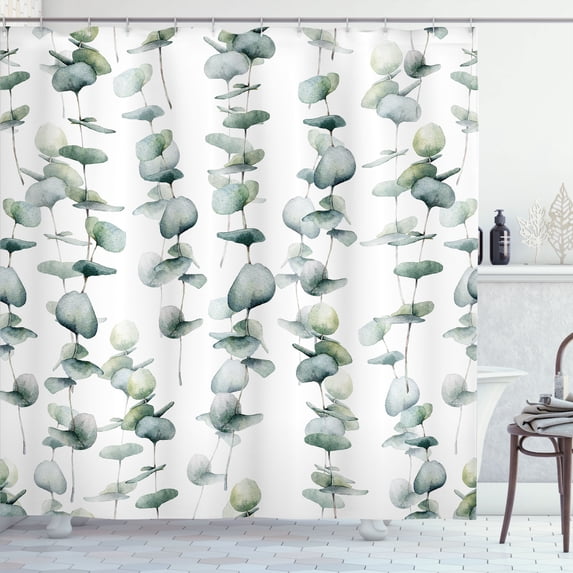 Ambesonne Eucalyptus Shower Curtain, Cold Tones Garden Bloom, 69"Wx84"L, Pale Teal Sage Green