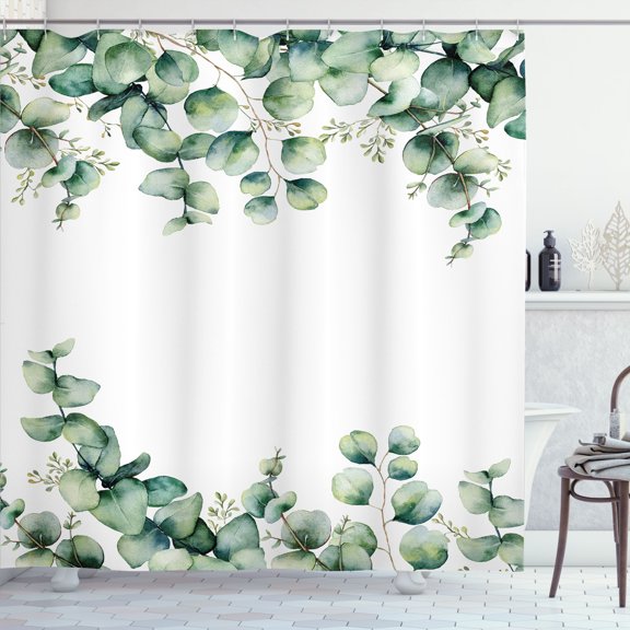 Ambesonne Eucalyptus Shower Curtain, Green Floral Pattern, 69"Wx84"L, Almond Green Emerald