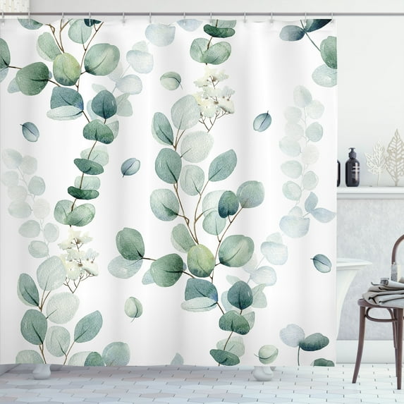 Ambesonne Eucalyptus Shower Curtain, Neutral Nature Pattern, 69"Wx75"L, Laurel Green Slate Blue