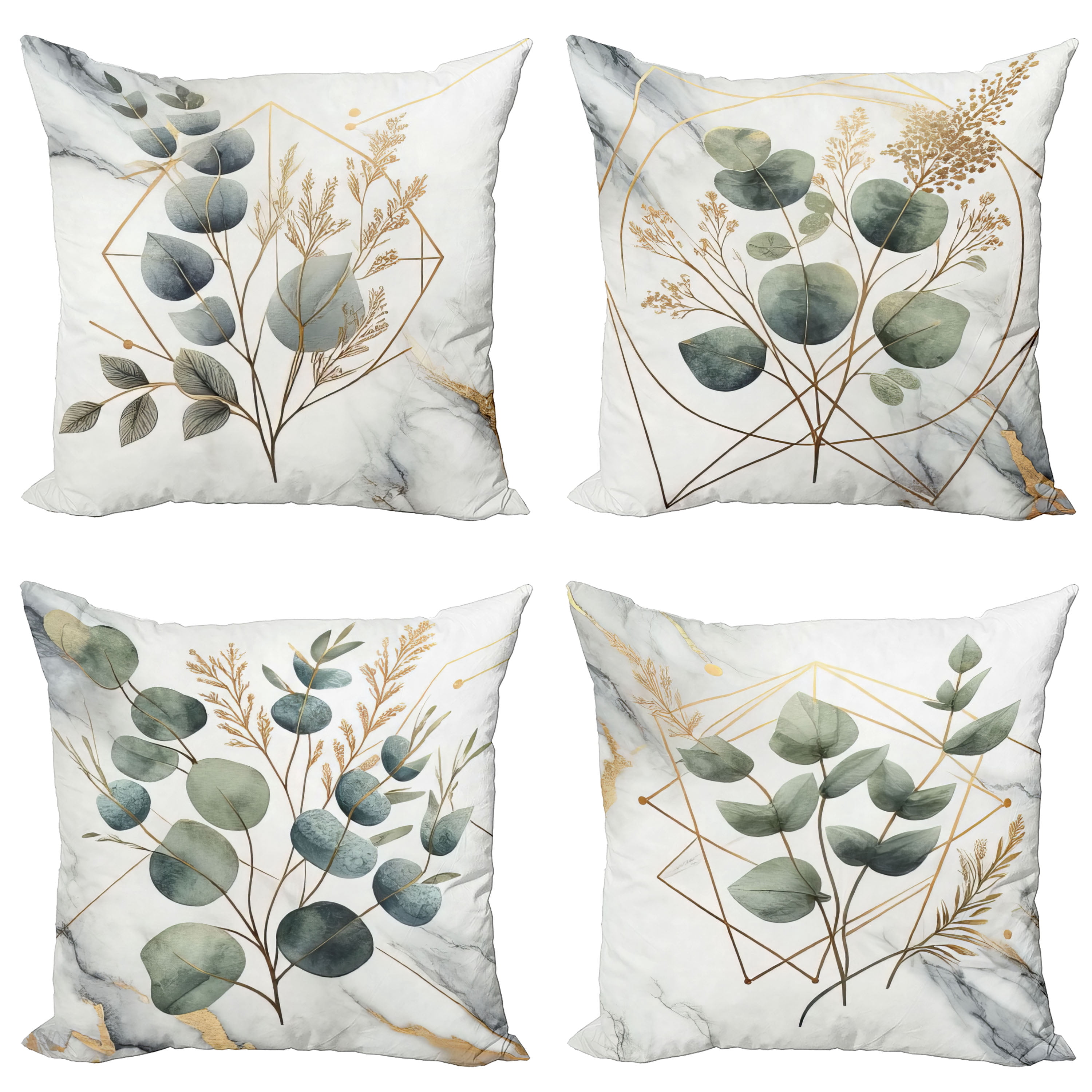 Ambesonne Eucalyptus Throw Pillow Cover 4 Pack, Watercolor Branches Art ...