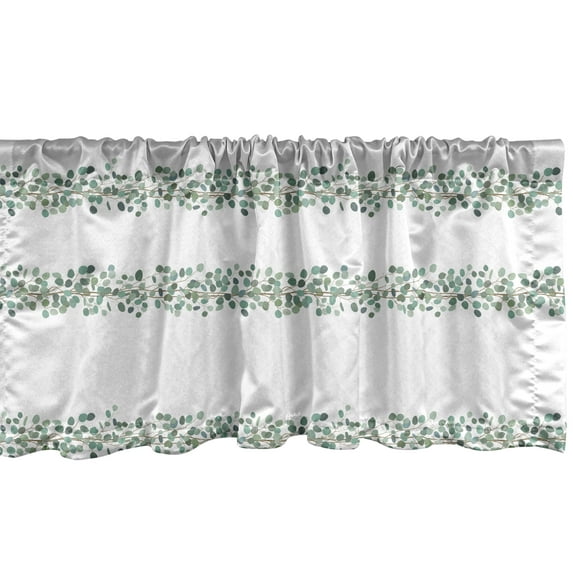 Ambesonne Eucalyptus Window Valance, Horizontal Garden Leaves, 42" x 18", Pale Reseda Green and White