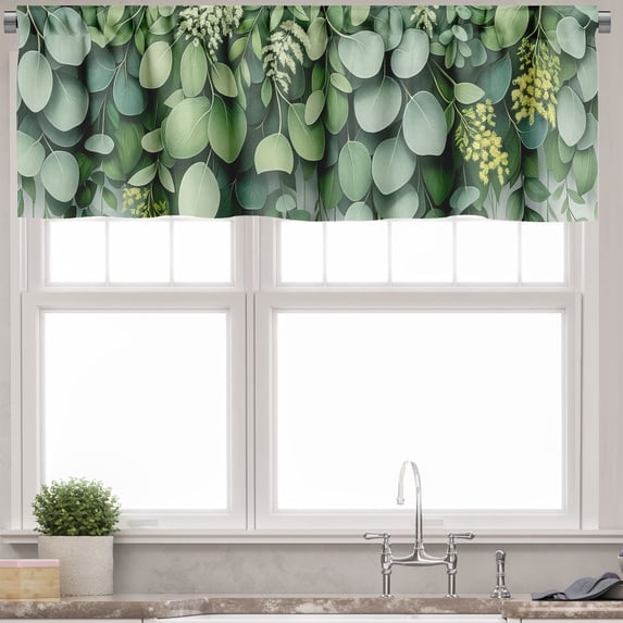 Ambesonne Eucalyptus Window Valance, Jungle Tone Leafy Print, 42" X 18", Pale Green Pale Teal