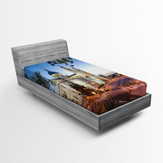 Ambesonne Europe Fitted Sheet, Royal Palace in Madrid, Twin XL Size, Multicolor