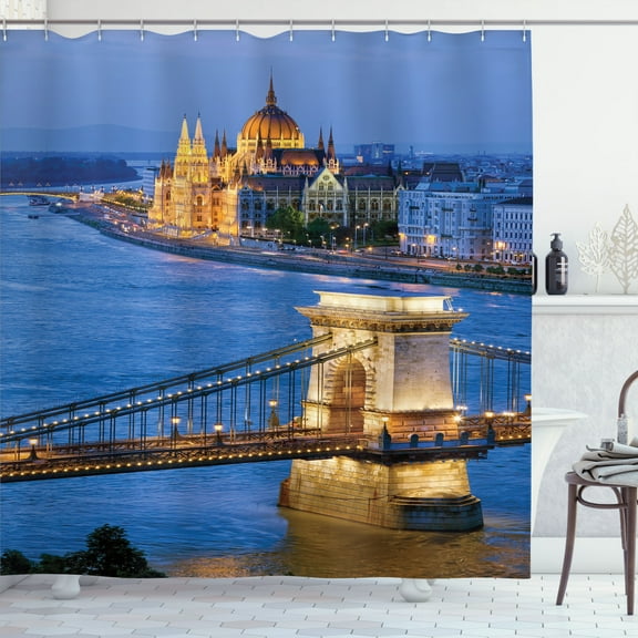 Ambesonne Europe Shower Curtain, River of Budapest Bridge, 69"Wx70"L, Multicolor