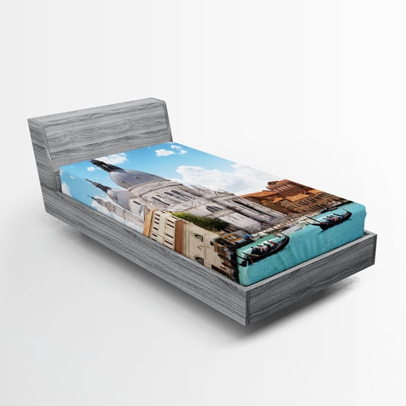 Ambesonne European Fitted Sheet, Grand Canal Venice, Twin Size, Pale Coffee White
