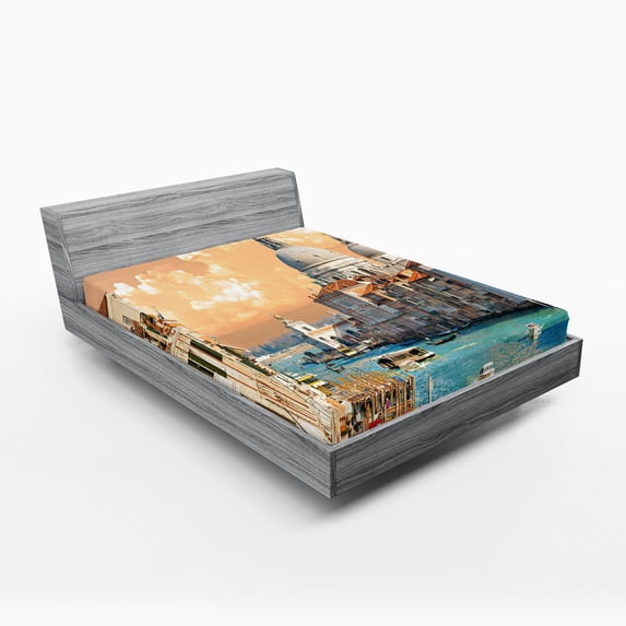 Ambesonne European Fitted Sheet, Historical Venice City, Queen Size, Multicolor