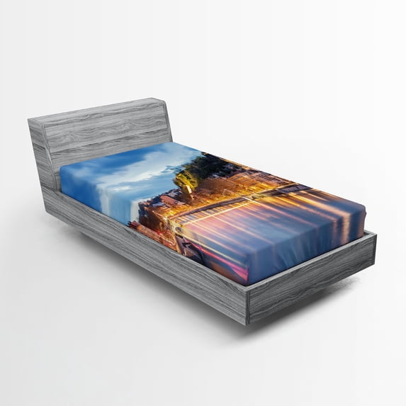 Ambesonne European Fitted Sheet, Saone River Lyon City, Twin Size, Multicolor
