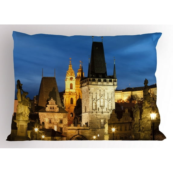 Ambesonne European Pillow Sham, Building Tower Prague, 26" X 20", Multicolor