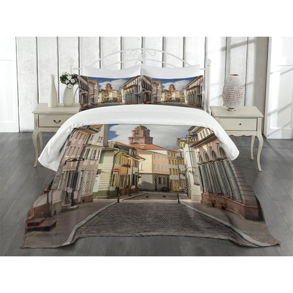 Ambesonne European Quilted Bedspread Set 3 Pcs, Heidelberg Streets, King Size, Multicolor
