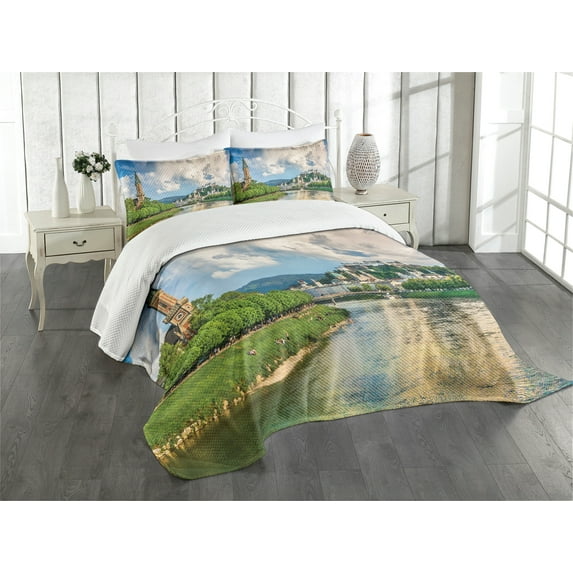 Ambesonne European Quilted Bedspread Set 3 Pcs, Salzburg Land Cloudy, King Size, Multicolor