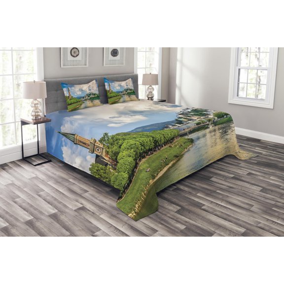 Ambesonne European Quilted Bedspread Set 3 Pcs, Salzburg Land Cloudy, Queen Size, Multicolor