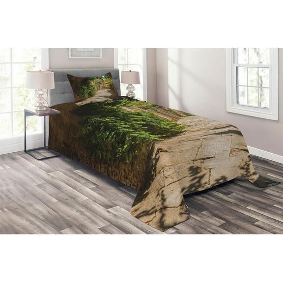 Ambesonne European Quilted Coverlet 2 Pcs, Old Street of Tuscany, Twin Size, Multicolor