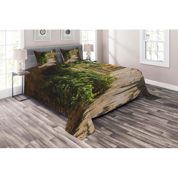 Ambesonne European Quilted Coverlet 3 Pcs, Old Street of Tuscany, Queen Size, Multicolor