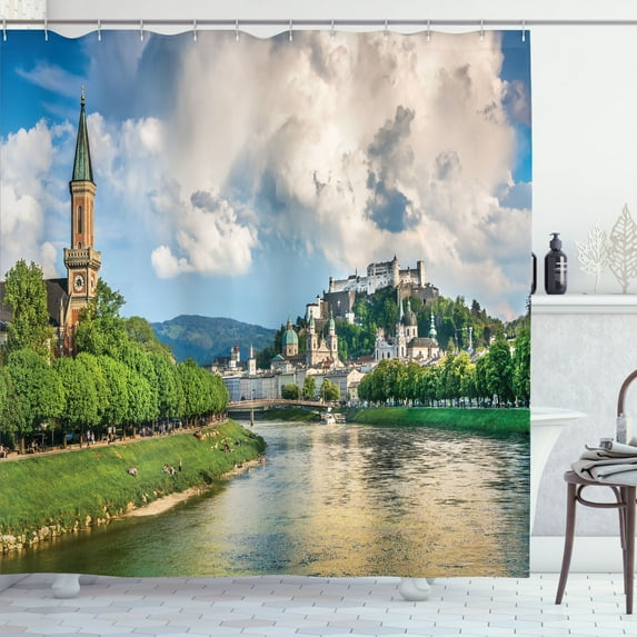 Ambesonne European Shower Curtain, Salzburg Land Cloudy, 69"Wx70"L, Multicolor