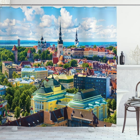 Ambesonne European Shower Curtain, Town Tallinn Estonia, 69"Wx84"L, Multicolor