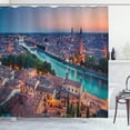 thumbnail image 1 of Ambesonne European Shower Curtain, Verona Italy Blue Hour, 69"Wx84"L, Aqua Coral Green, 1 of 3