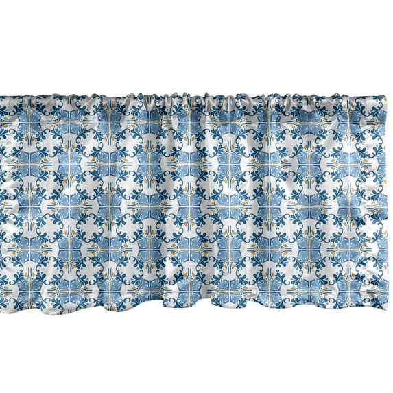 Ambesonne European Window Valance, Roman Tile and Mosaic Design with Famous Eastern Inspired Image Print, Curtain Valance for Kitchen Bedroom Decor with Rod Pocket, 54" X 12", Blue Yellow