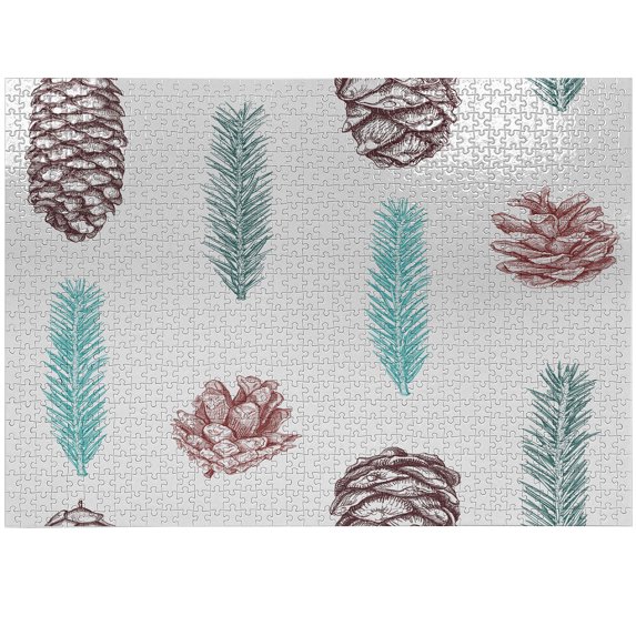 Ambesonne Evergreen Jigsaw Puzzle Durable Cardboard, Cones and Branches Design, 1000 pcs, White and Multicolor
