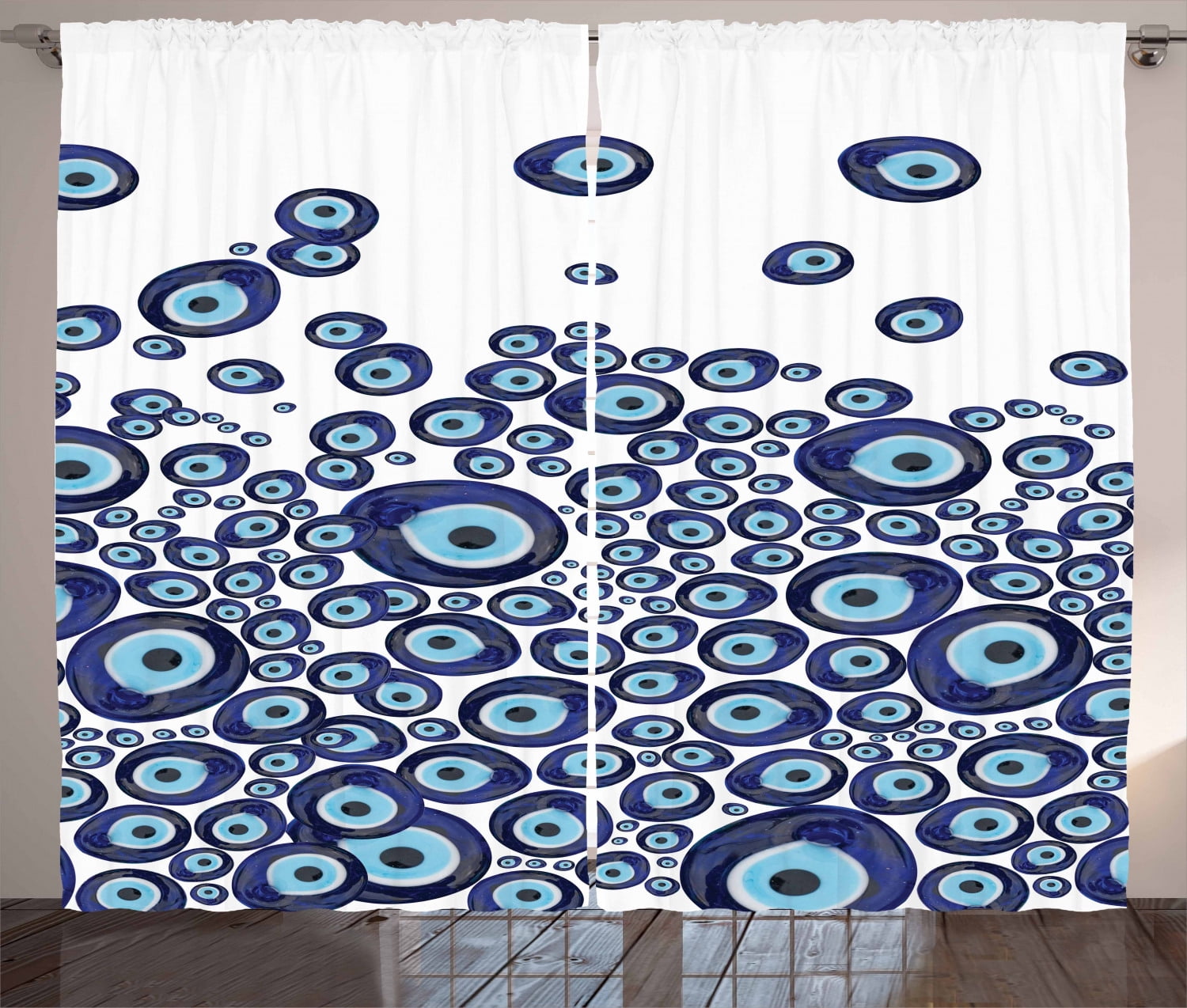 Ambesonne Evil Eye Curtains 2 Panel Set, Traditional Beads Luck, 108" x 90", Dark Blue and Pale Blue