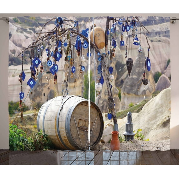 Ambesonne Evil Eye Curtains 2 Panel Set, Tree Anatolian Culture, 108" x 84", Multicolor