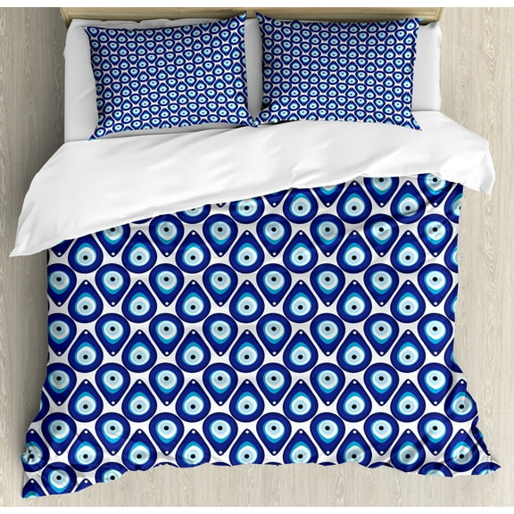 Ambesonne Evil Eye Duvet Cover Set, Drop Like Bead, Calking, Pale Blue White and Blue