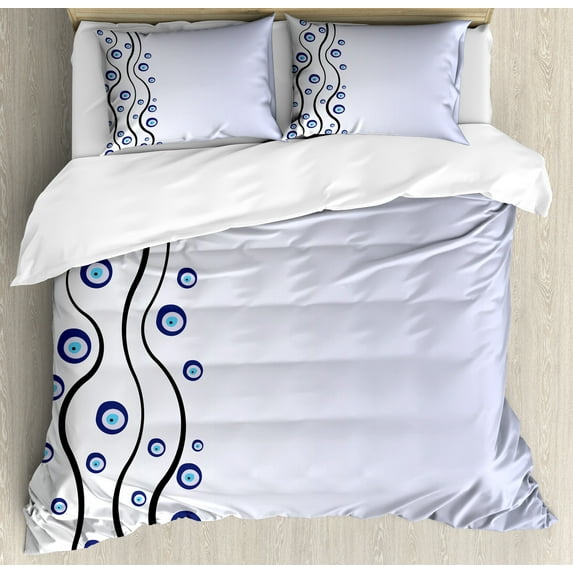 Ambesonne Evil Eye Duvet Cover Set, Eye Shape Shape Lines, 2-Calking, Black Lilac Blue