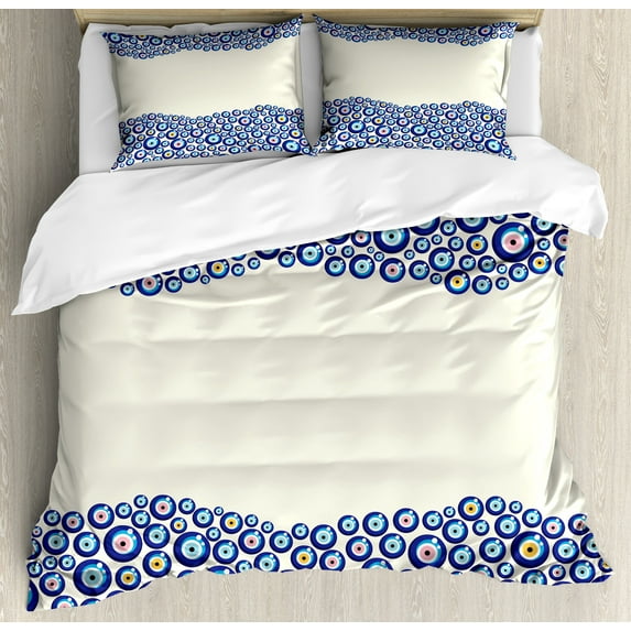 Ambesonne Evil Eye Duvet Cover Sets, Framework, 2-King, Blue Pink Yellow