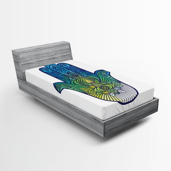 Ambesonne Evil Eye Fitted Sheet, Vibrant, Twin Size, Blue Green Yellow