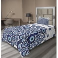 thumbnail image 1 of Ambesonne Evil Eye Fitted & Top Sheet Set with Sham, Traditional Beads Luck, Dark Blue and Pale Blue, 1 of 4