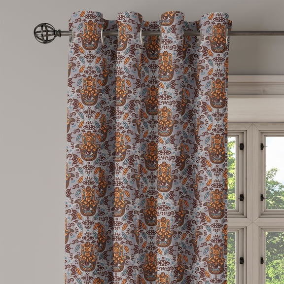 Ambesonne Evil Eye Grommet Curtain Single Panel, Boho Hamsa Motifs Tribal, 50"x60", Slate Blue Orange