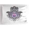 thumbnail image 1 of Ambesonne Evil Eye Pillow Sham, Ethnic Drawn Hand of Fatma, 26" X 20", Purple White and Black, 1 of 2